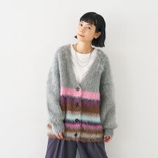 ヘアリー畦編みカーディガン