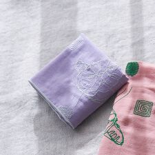 【＋HAyU fabric】 ダブルガーゼ 猫刺繍ハンカチ 綿100