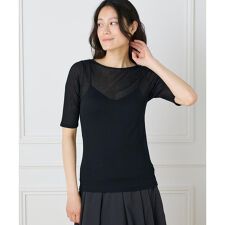 シアーテレコボートネック5分袖プルオーバー