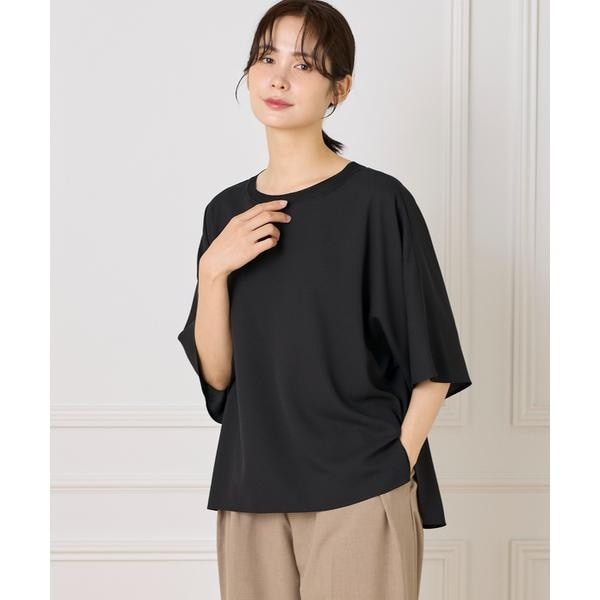 Spick and Span リネンブレンドフレンチヘムギャザーシャツ ネイビー