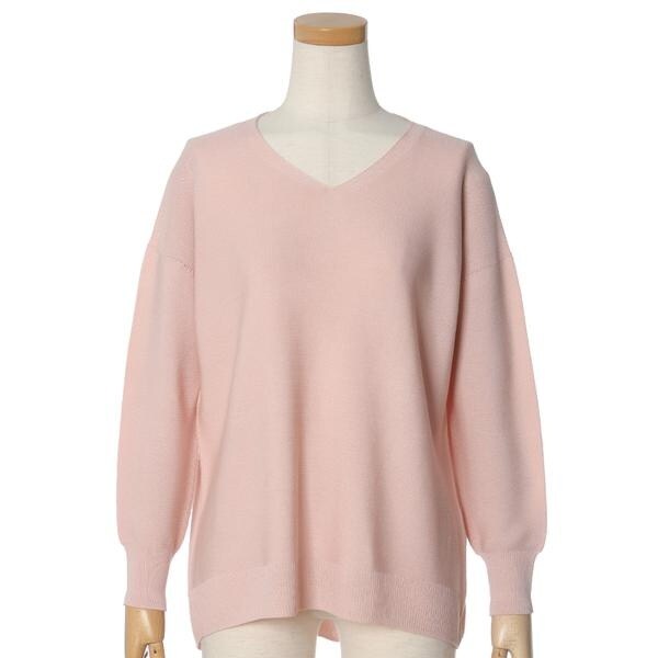 IENA ホールガーメントコクーンVネックプルオーバーニット ピンク