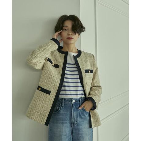 大きいサイズ》ノーカラーツイードジャケット【INED】 | イネド(INED 