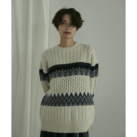 SUPERIOR CLOSET》ジャガードMIXケーブルニット | イネド(INED  