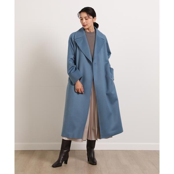 イネド  カシミヤ混ウールコート　ブルーグレー イネド カシミヤ混ウールコートブルーグレー