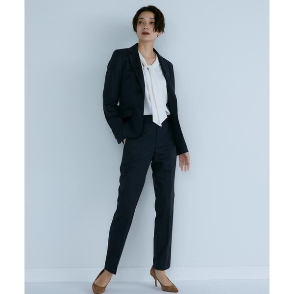 INED イネド★パンツスーツ ウールストライプ ワイド フレアパンツ ブラック INED イネド☆パンツスーツ ウールストライプ ワイド フレアパンツ