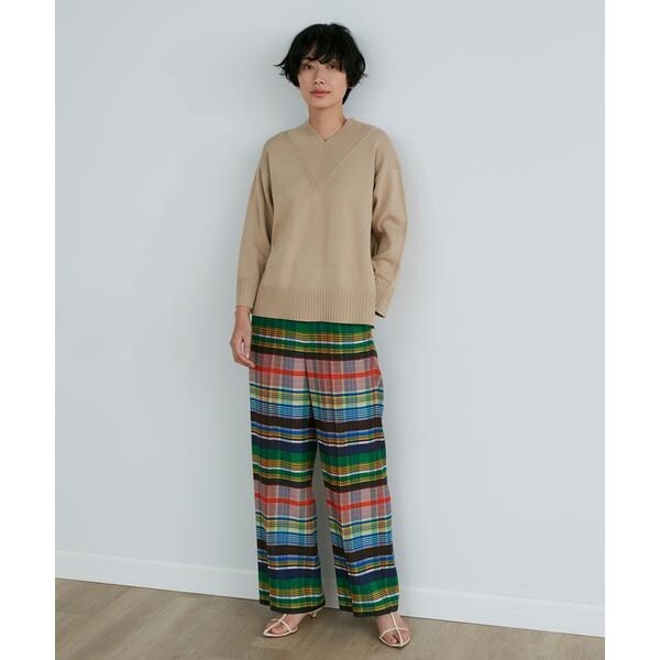 イネド INED 総柄 マルチカラー ワイドパンツ チェック ７キュプラ イネド INED 総柄 マルチカラー ワイドパンツ チェック 7キュプラ