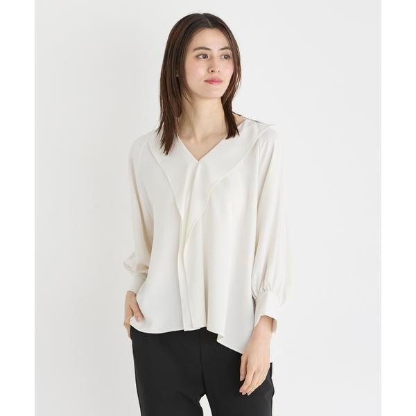 美品 INED 2,6万 スタンドカラーブラウス フリルブラウス 白 イネド 