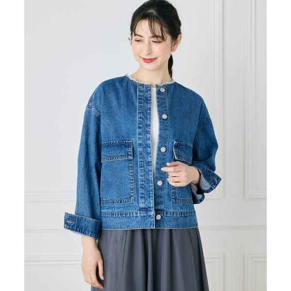 大きいサイズ》ノーカラーデニムジャケット | イネド(INED) | マルイ