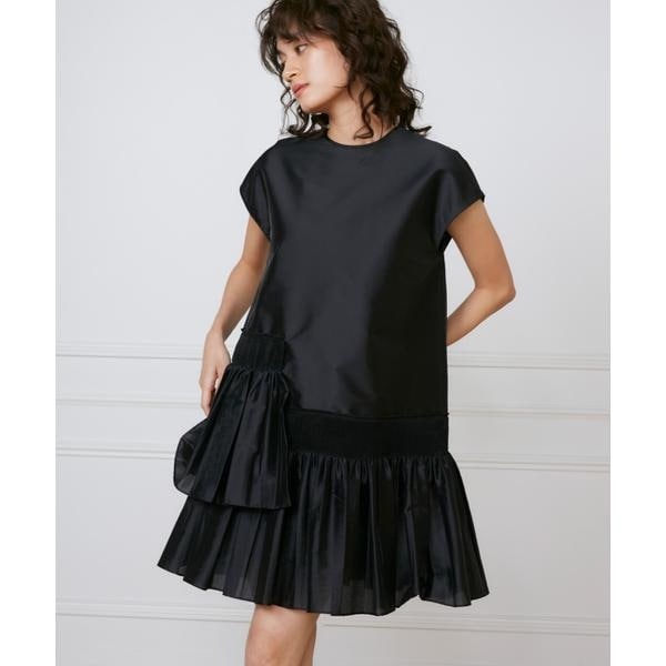 【美品】イネド　ドレスワンピース　ノースリーブ　ラメ　フレアスカート セレクト ラメストライプ フレンチスリーブ ワンピース HUIT 全2
