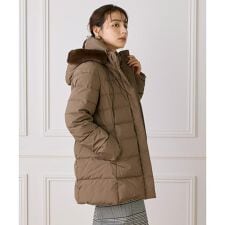 《大きいサイズ》ミドル丈 フェイクファーフードミドルダウンコート