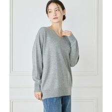 《大きいサイズ》カシミヤ混Vネックチュニックニット《WEB限定カラー》