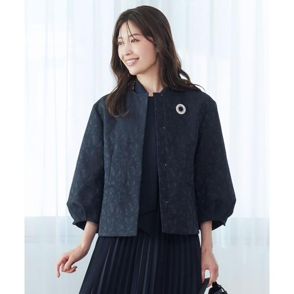 INEDイネド大きいサイズ13ノーカラージャケット黒 総裏 美品 ゆったり 大きいサイズ》ジャガードノーカラージャケット | イネド(INED
