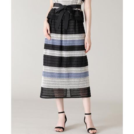 大きいサイズ》ボーダーレーススカート 《Maglie WHITE》 | マーリエ 