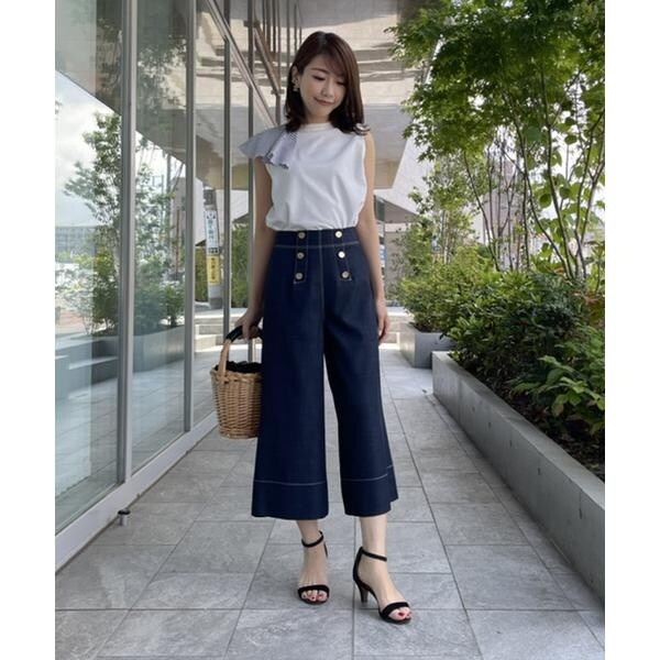 23区　ワイドパンツ ガウチョパンツ ライン入　マリン　40 L ネイビー 23区ワイドパンツ ガウチョパンツ ライン入マリン40 L ネイビー