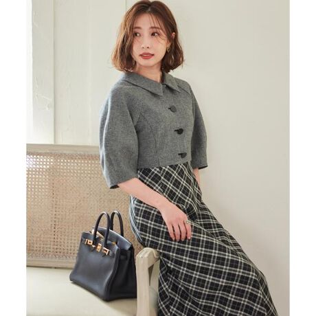 大きいサイズ》品あり衿の美人映えチェックワンピース《M Maglie le  