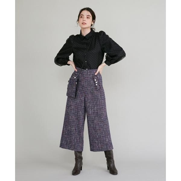 【19号】Maglie le cassetto ミックスツイードガウチョパンツ プラスサイズ》ミックスツイードガウチョパンツ | マーリエ ル