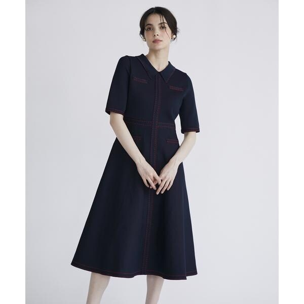 大きいサイズ》ステッチポロ衿ニットワンピース《M Maglie le
