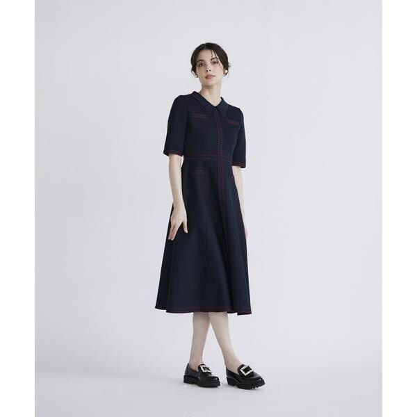 大きいサイズ》ステッチポロ衿ニットワンピース《M Maglie le