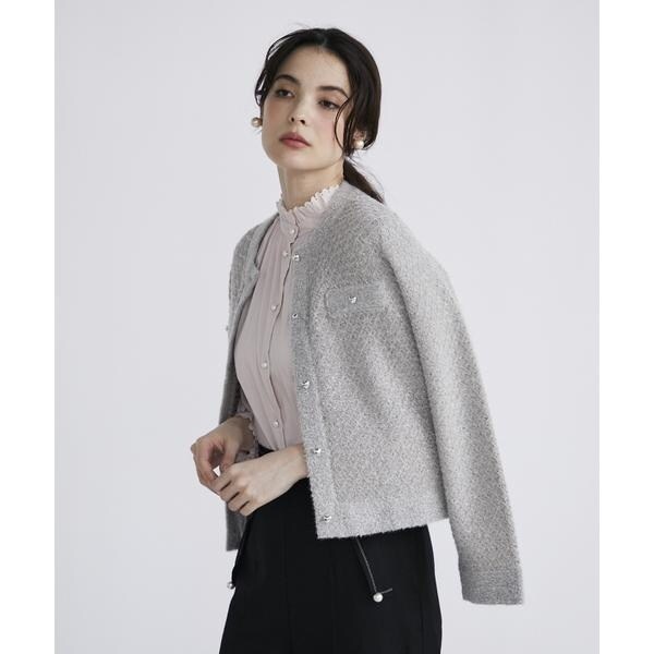 Maglie le cassetto ラメフェザーニットジャケット マーリエ ル カセット Maglie le cassetto ラメフェザーニット