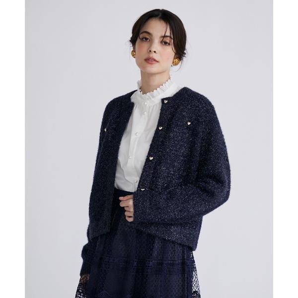 Maglie le cassetto ラメフェザーニットジャケット マーリエ ル カセット Maglie le cassetto ラメフェザーニット