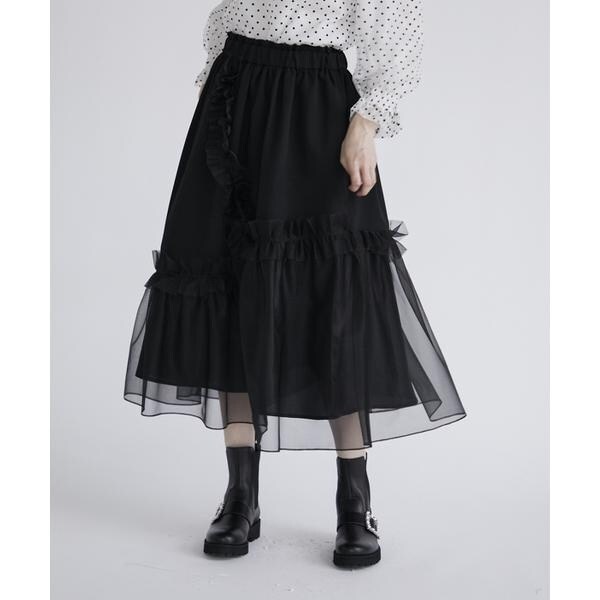 マーリエルカセット ☆異素材フリルチュールスカート 異素材フリルチュールスカート | マーリエ ル カセット(Maglie le