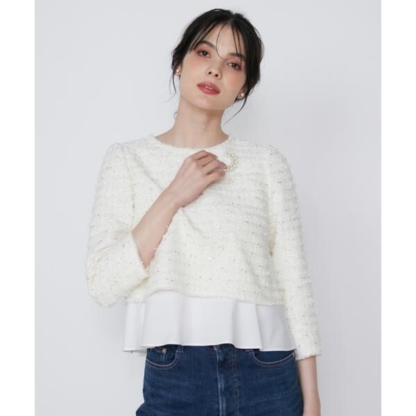 M マーリエル カセット ☆ラメスパンコールツイードブラウス M Maglie le cassetto》ラメスパンコールツイードブラウス