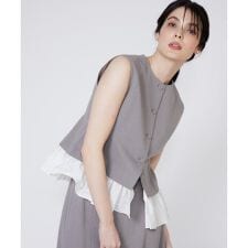 《プラスサイズ》異素材ドッキングジレ