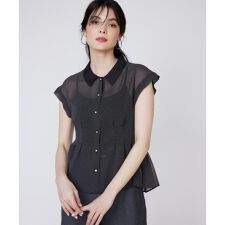 《大きいサイズ》衿配色シアードットブラウス