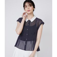 マーリエ ル カセット(Maglie le cassetto)の《プラスサイズ》衿配色シアードットブラウス