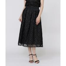 フラワー刺繍タックスカート