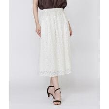 フラワー刺繍タックスカート