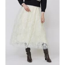 手描き花刺繍チュールスカート