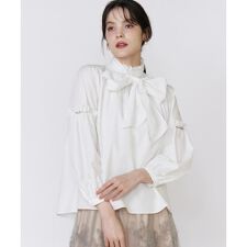 《大きいサイズ》袖ビジューボウタイブラウス