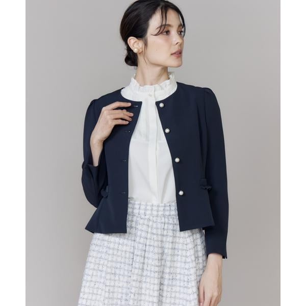 極美品☆マーリエルカセット　大きいサイズ　ツイード風ニットジャケット　白　17 大きいサイズ》フリルジャケット《M Maglie le cassetto》 | マーリエ