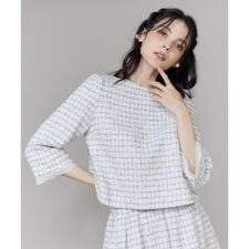 《大きいサイズ》袖刺繍レース艶めきツイードブラウス《M Maglie le cassetto