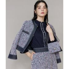 《大きいサイズ》デニムファンシーツイードジャケット《M Maglie le cassetto