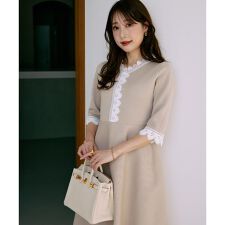 大きいサイズ》愛されクラシカル“Lace”ニットワンピース《M Maglie le