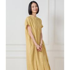 《大きいサイズ》リネンフレンチスリーブシャツワンピース