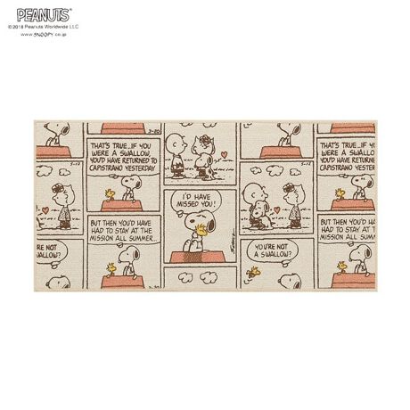 スヌーピー　ピーナッツコミックPEANUTSコミック上陸５０周年にちなみ､コミックのコマを全面にデザインした､おとな可愛いマット（約45×90cm）。[型番:SNｺﾐｯｸ4590]