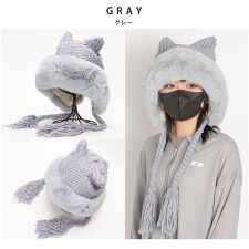 猫耳 バラクラバ フェイクファー ニット帽