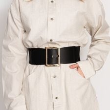 異素材mix スクエアバックル ワイドベルト