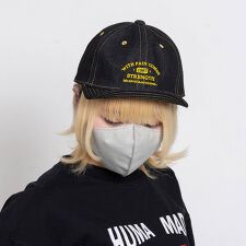 デニム×ステッチ効かせ ロゴ刺繍 アンパイアキャップ