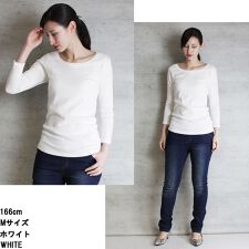 Uネック 8分丈 コットンフライスTシャツ