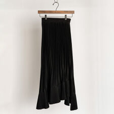 アシンメトリー フレア ロング ヘムプリーツ スカート