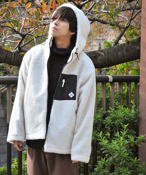 T　 フリース フード付き ジャケット ホワイト フード付きホワイトフリースジャケット