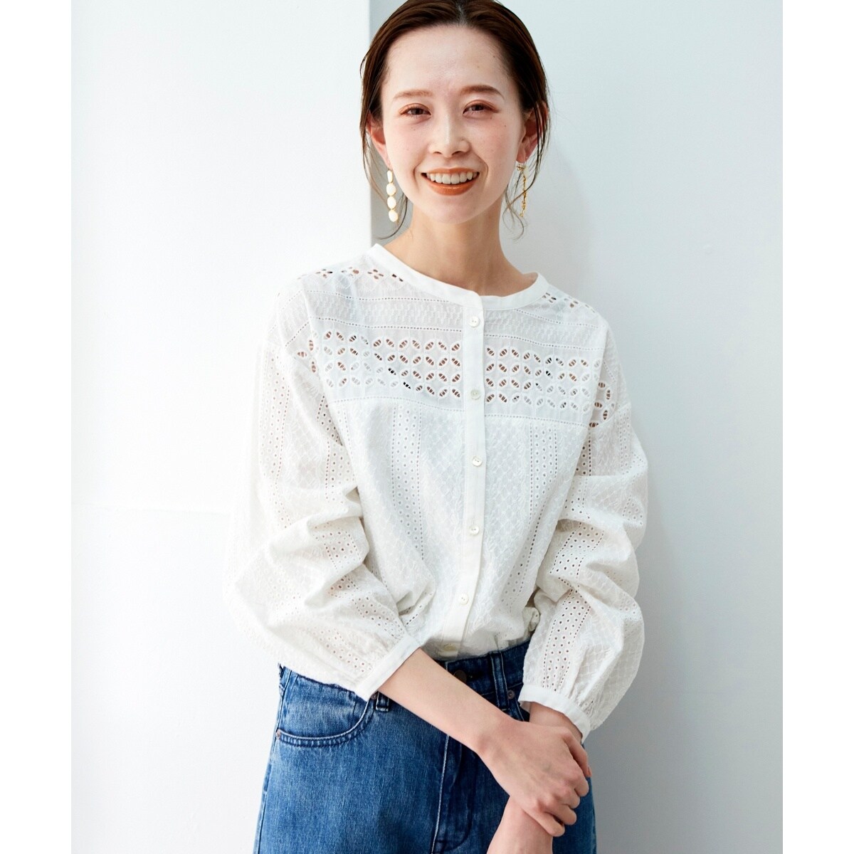 le.coeur blanc カットワークレースショートブラウス カットワークレースショートブラウス/le.coeur blanc(ルクール