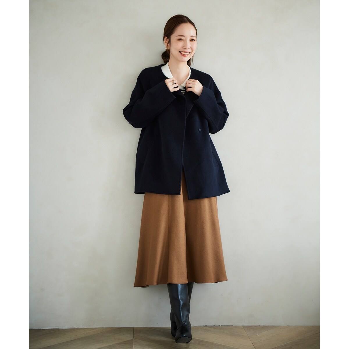 ルクールブラン　リバーノーカラーコート le.coeur blanc リバーノーカラーショートコート（グレー