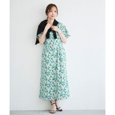 レモンプリントVネックワンピース