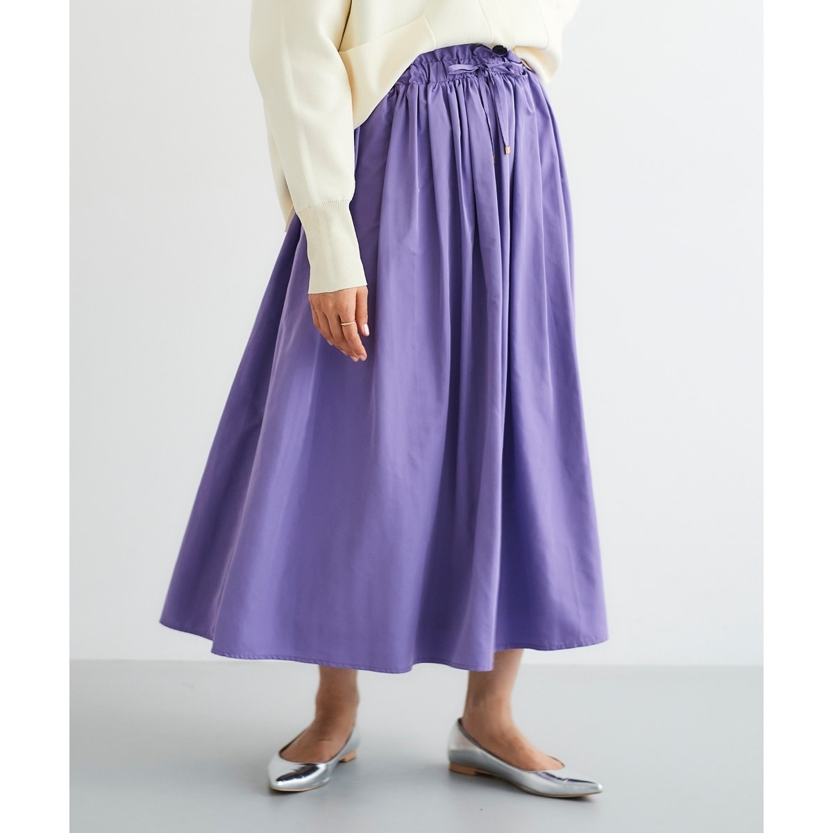 新品未使用♡ le.coeurblanc ルクールブラン　フロントドットスカート セール】《手洗い可能》ドットフロントタックロングスカート