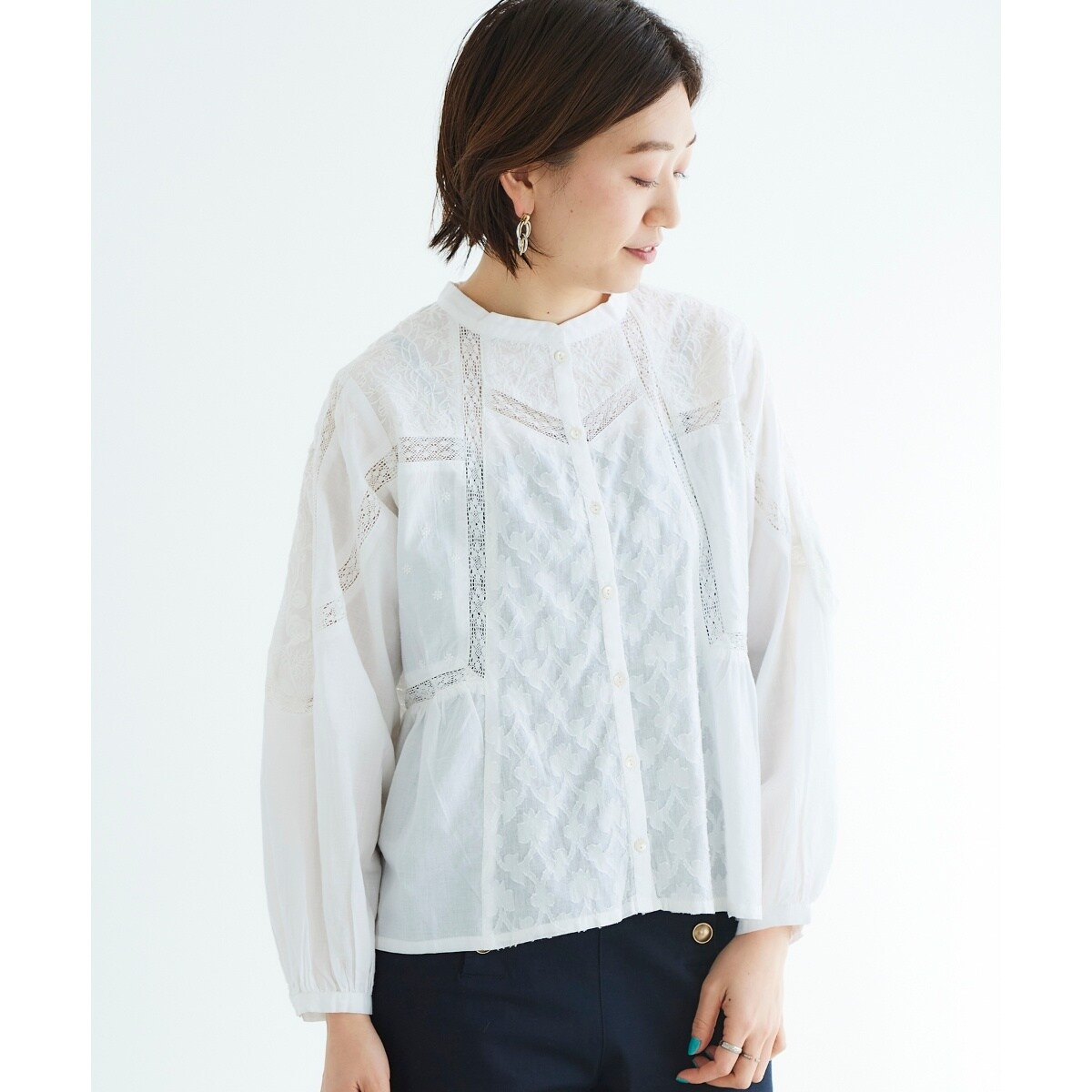 yori【2025AW】フロッキーレースシャツ ホワイト 新品未使用 フロッキーレースシャツ【2025AW】 | all item| yori